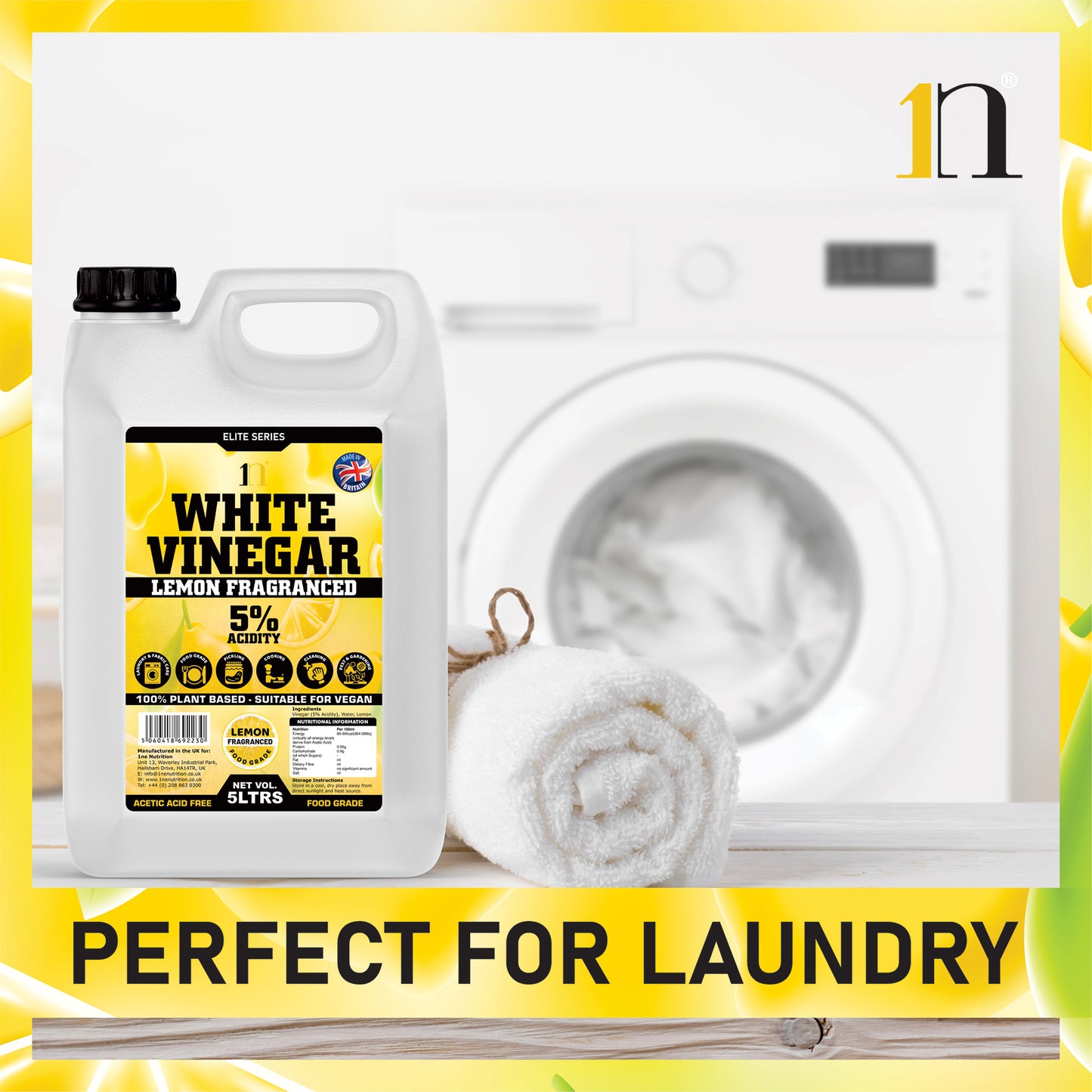 1NE Nutrition White Vinegar 5L 5% – Lemon Fragranced