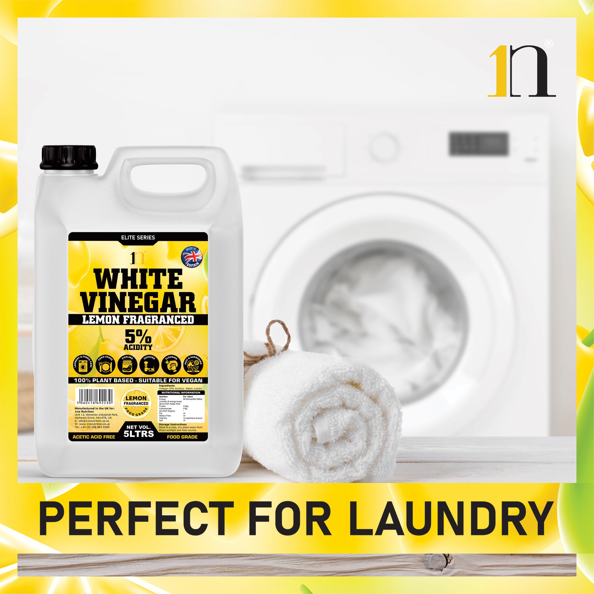 1NE Nutrition White Vinegar 5L 5% – Lemon Fragranced