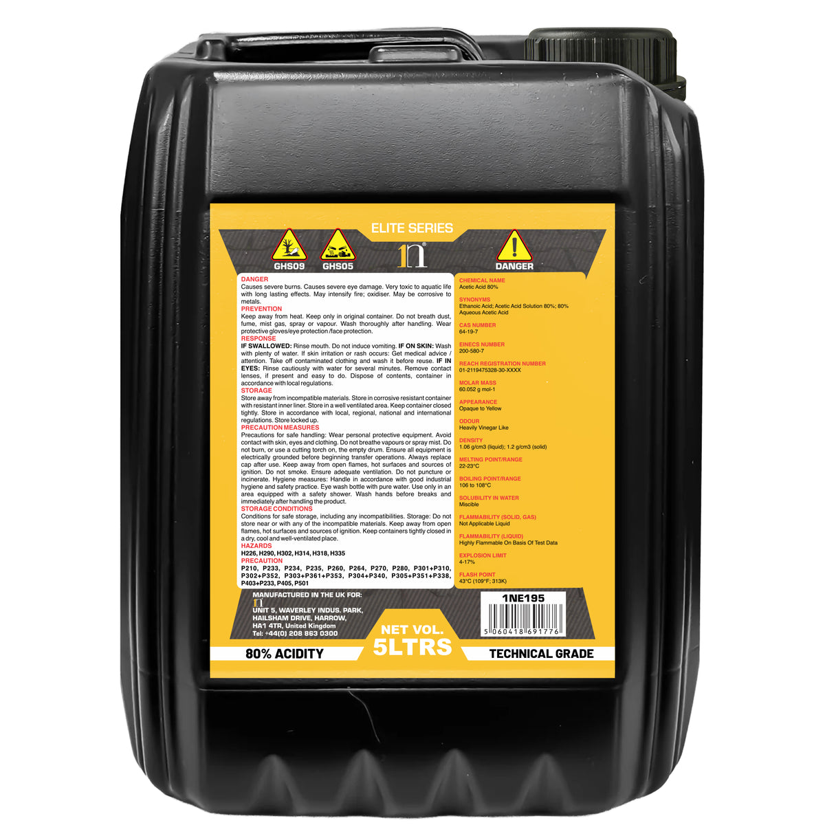 1ne Acetic Acid 80% White Vinegar 5L Jerrycan